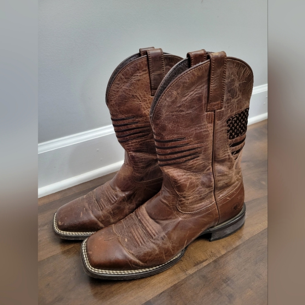 Ariat Circuit Patriot Cowboy Western Boots Brown Leather American Flag 9EE Wide